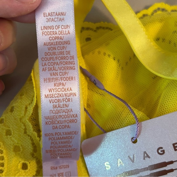 Savage X Fenty Women's Size 1X Bombshell Broderie Lace Halter Bralette Yellow - Picture 5 of 12